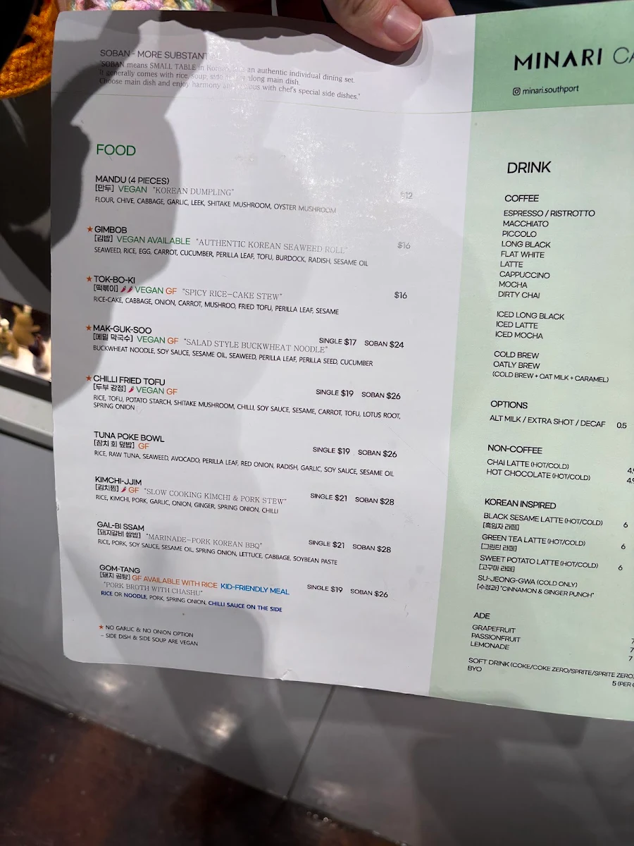 Menu, Minari