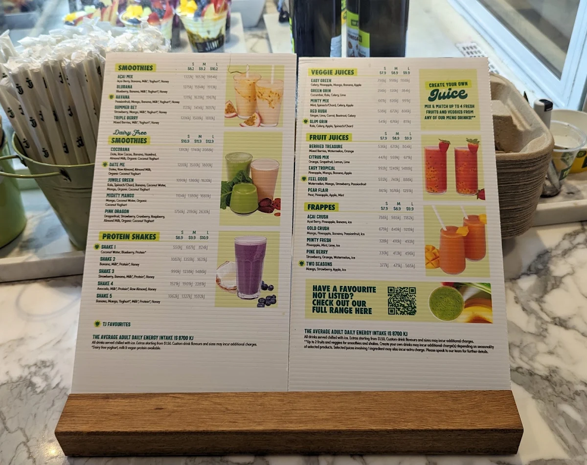 Menu, Top Juice Barangaroo