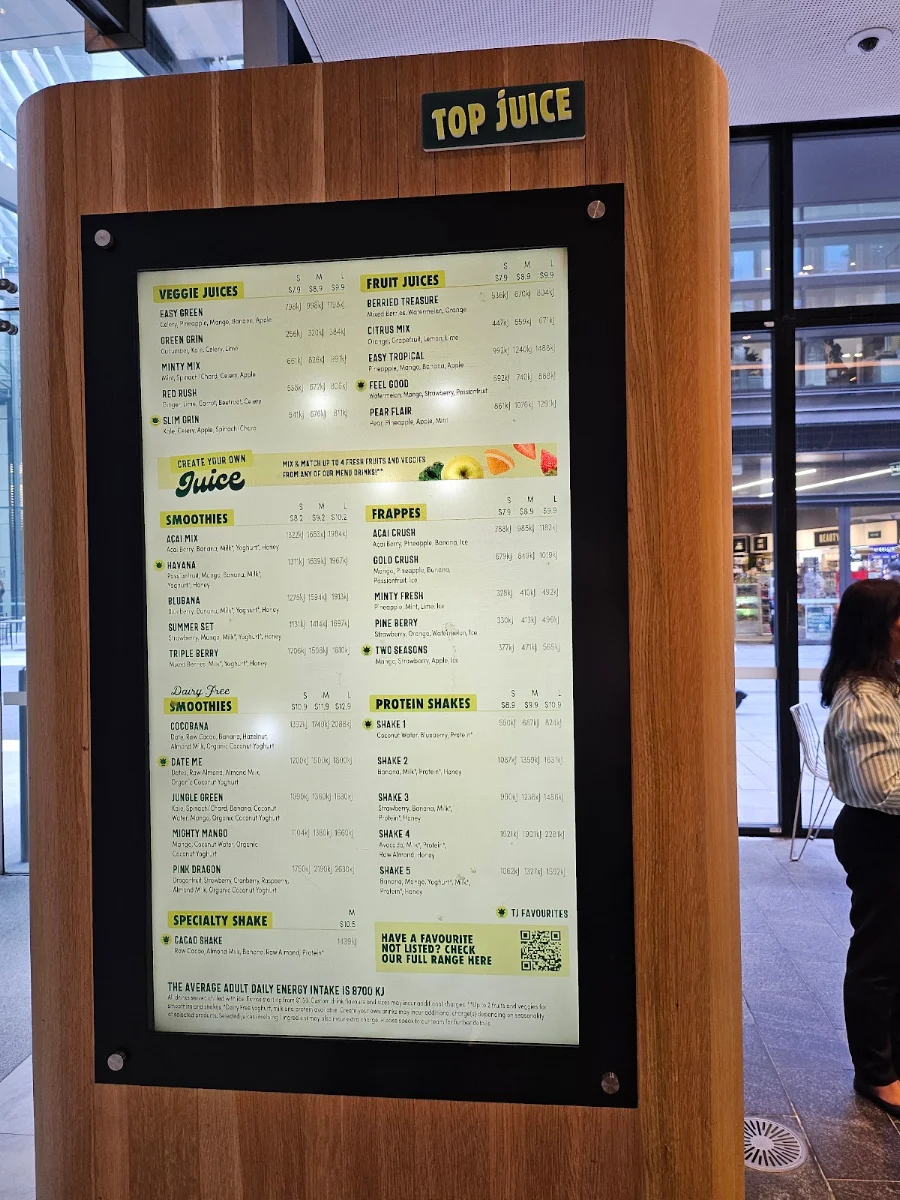 Menu, Top Juice Barangaroo