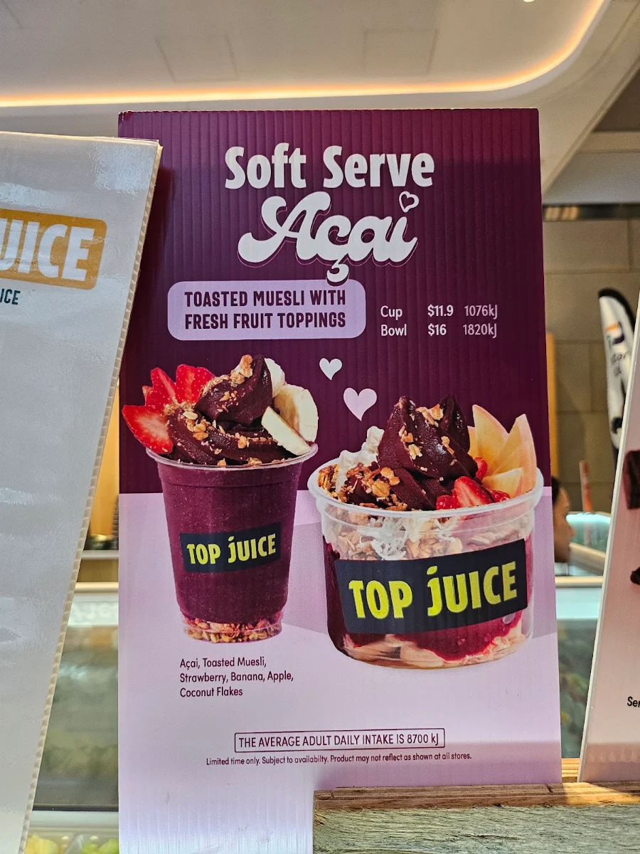 Menu, Top Juice Barangaroo