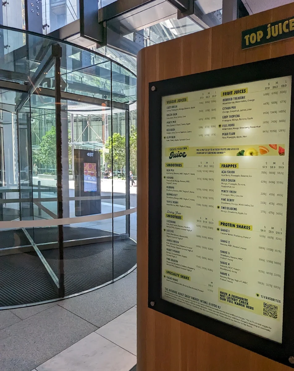 Menu, Top Juice Barangaroo