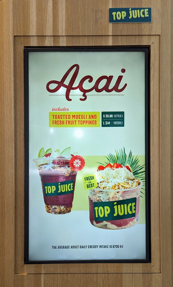 Menu, Top Juice Barangaroo