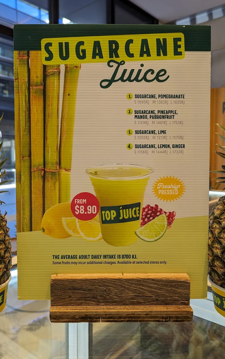 Menu, Top Juice Barangaroo