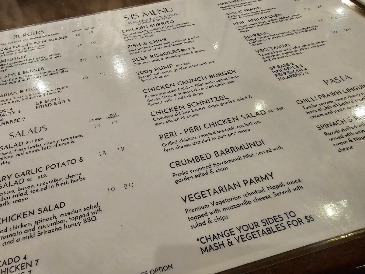 Menu, Arundel Tavern