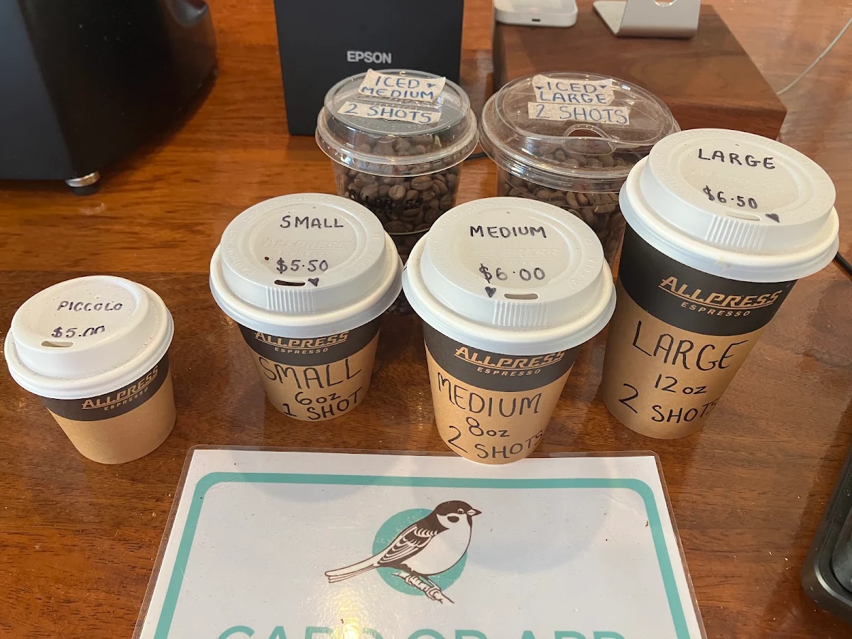 Menu, Sparrow Coffee - Ballina