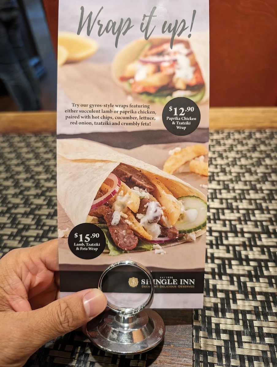 Menu, Shingle Inn Doncaster