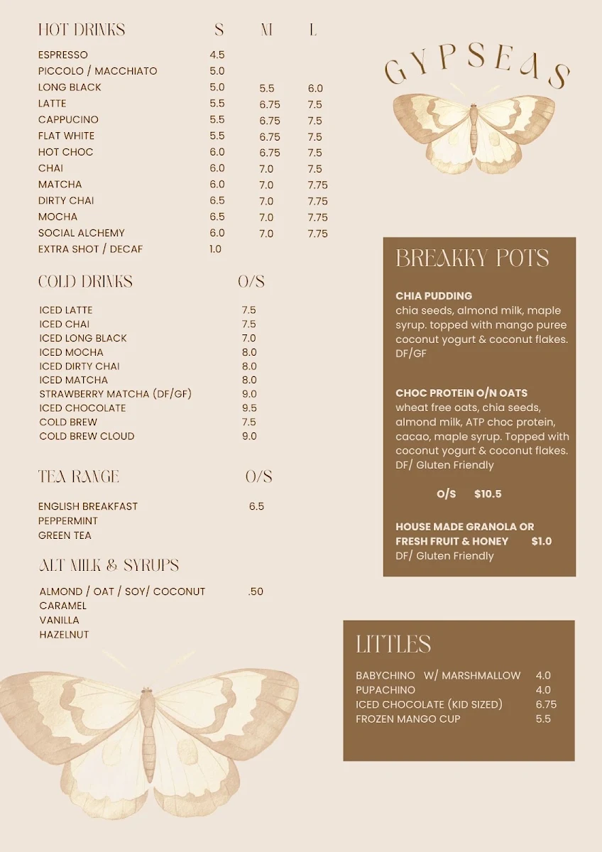 Menu, The Gypsea Collective
