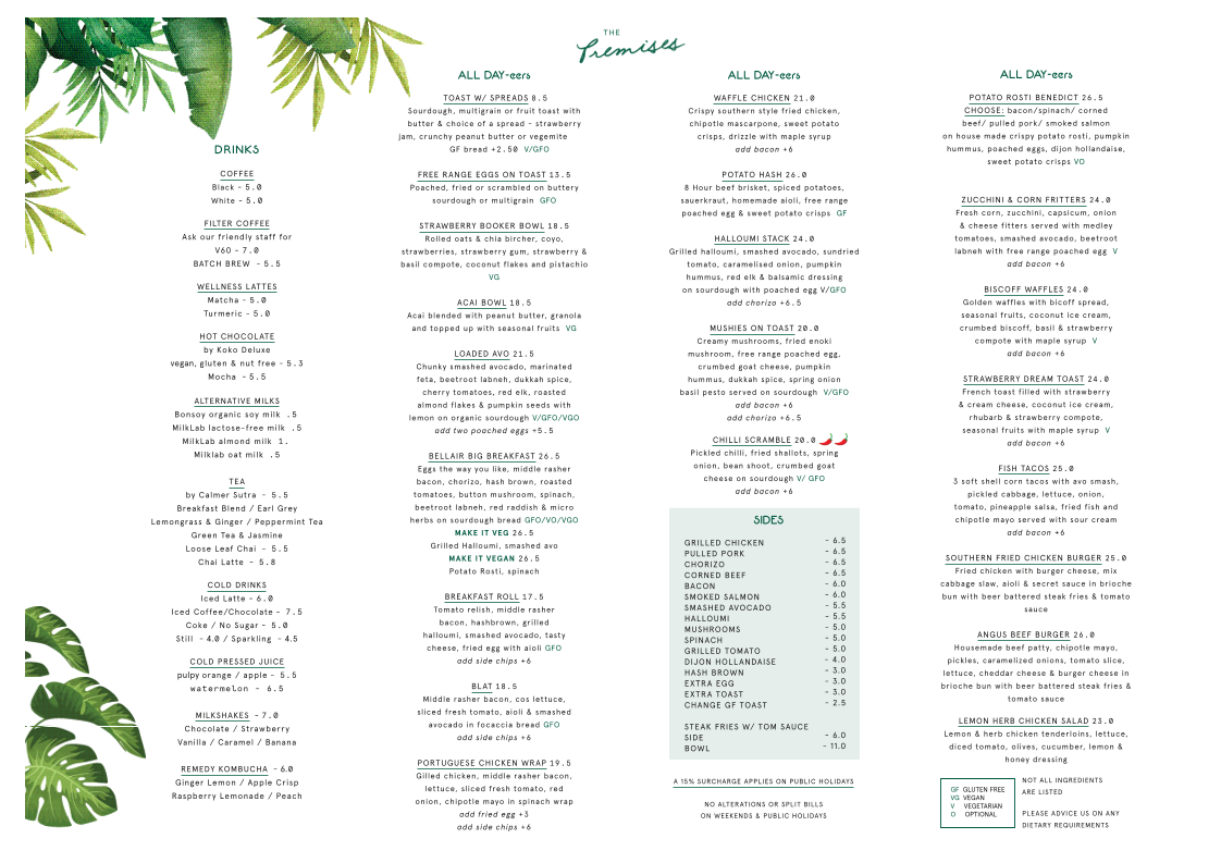 Menu, The Premises.