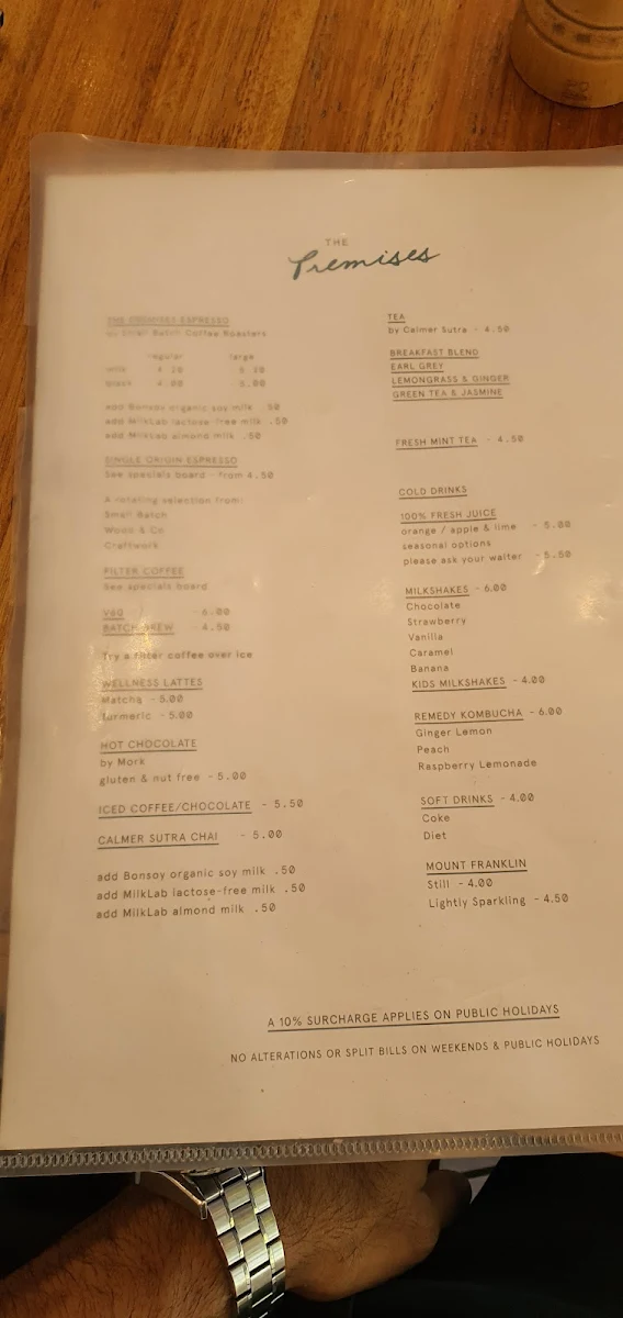 Menu, The Premises.