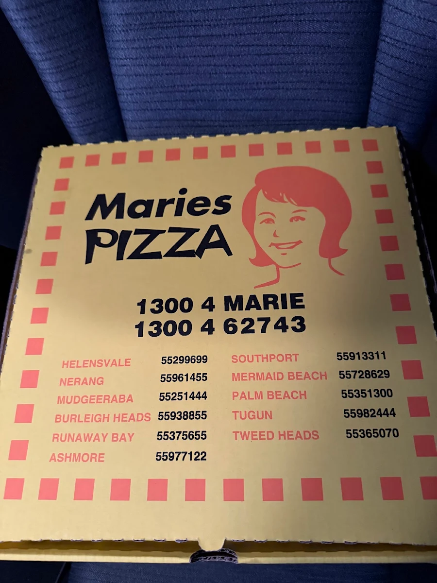 Menu, Maries Pizza Mudgeeraba