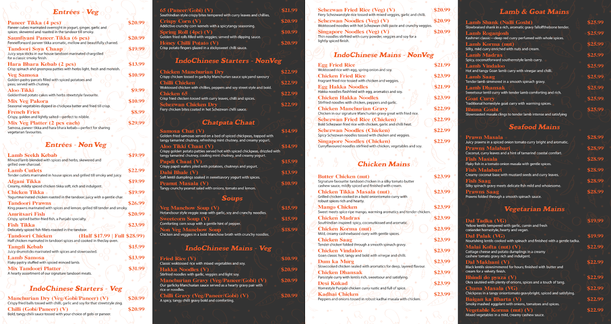 Menu, Curry Delights