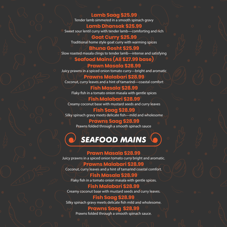 Menu, Curry Delights
