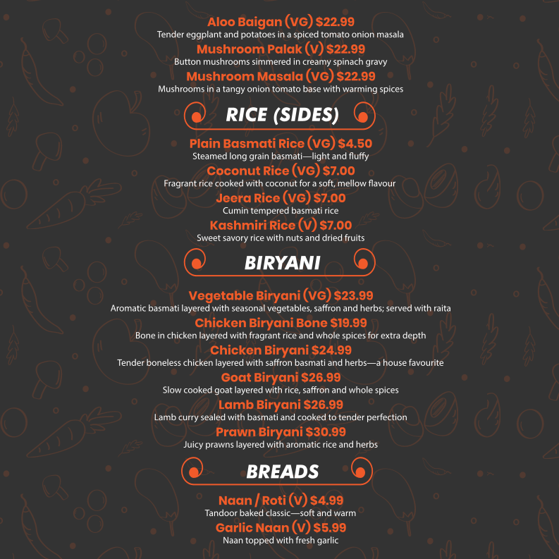Menu, Curry Delights