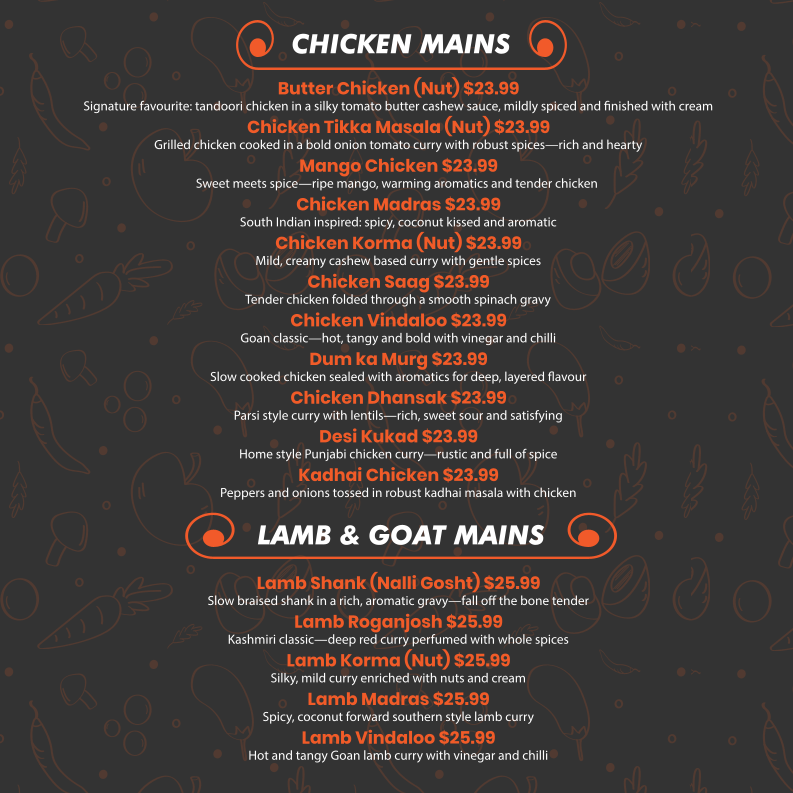 Menu, Curry Delights