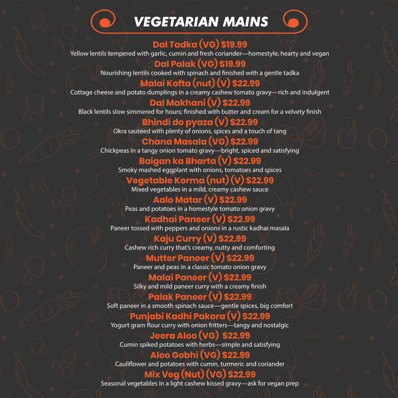 Menu, Curry Delights