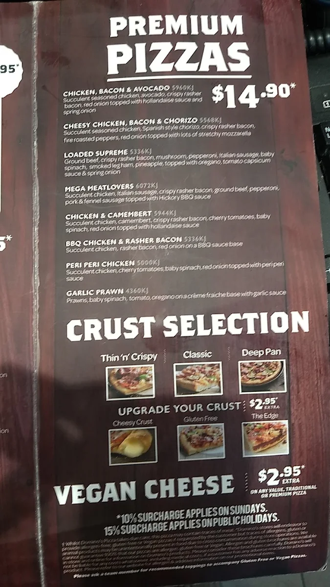 Menu, Domino's Pizza Mill Park