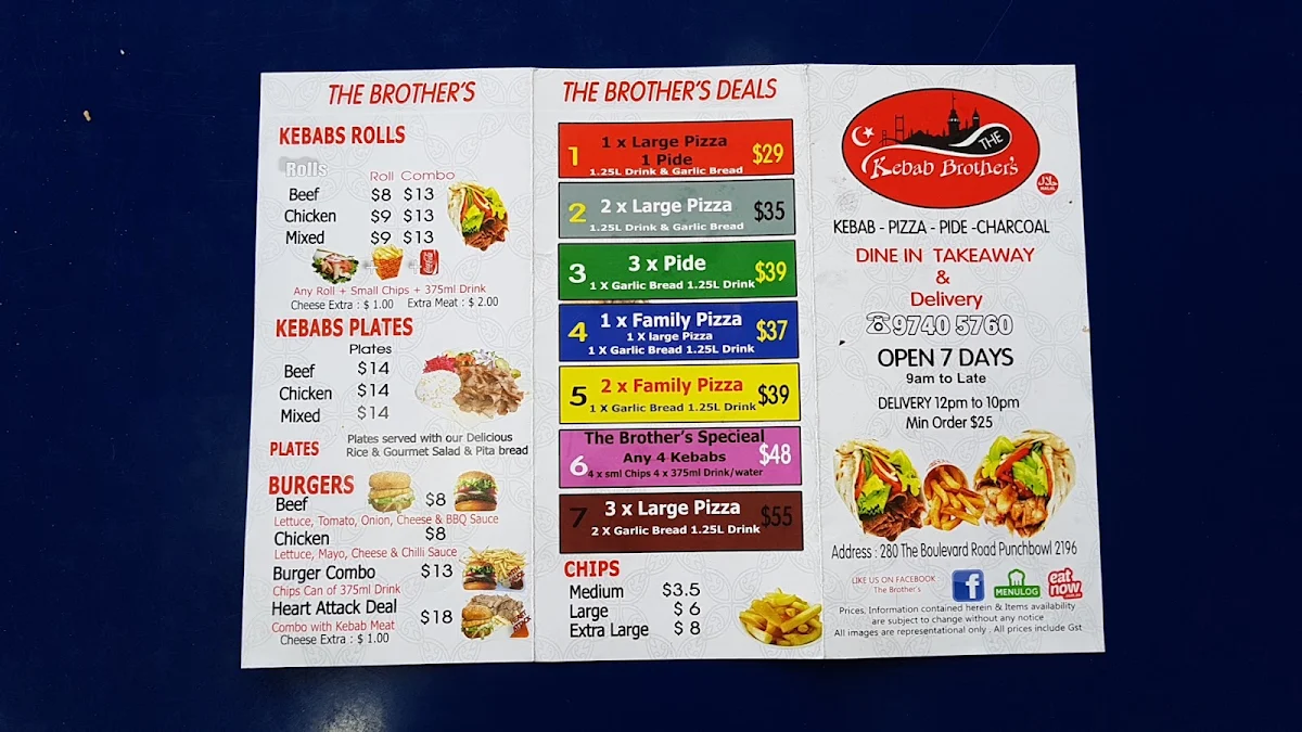 Menu, The Kebab BROTHER'S