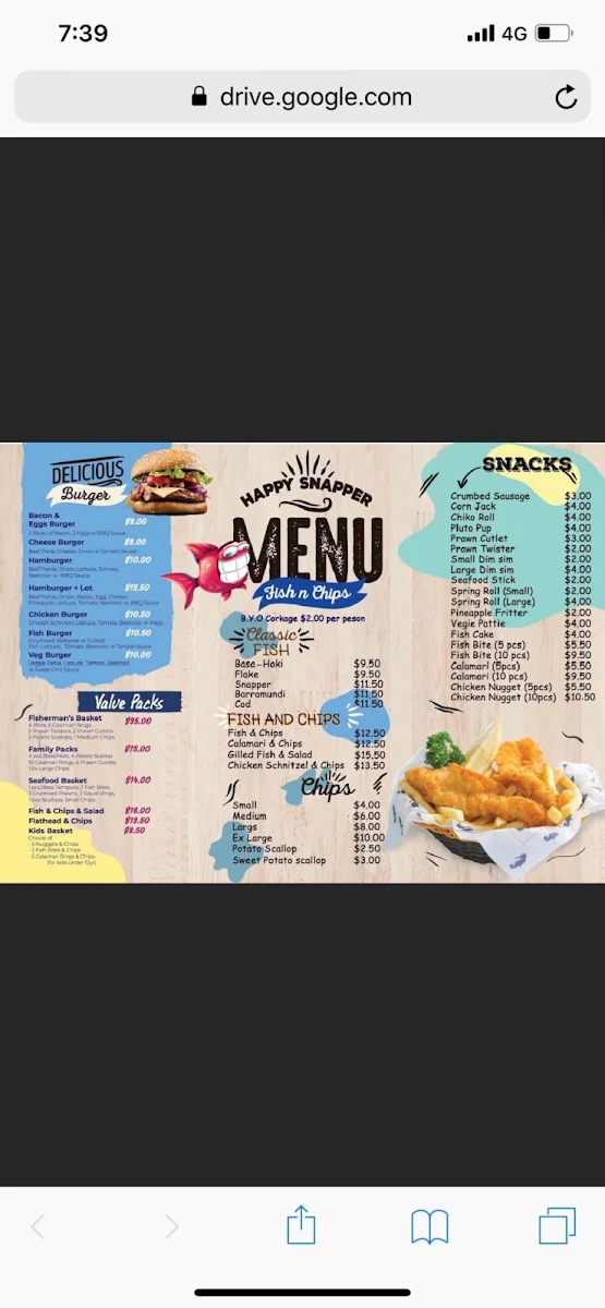 Menu, The Happy Snapper - Kirra