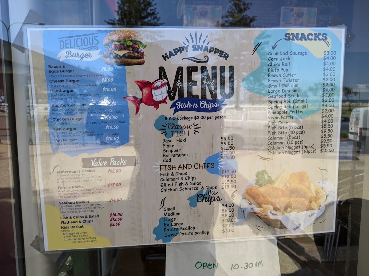 Menu, The Happy Snapper - Kirra