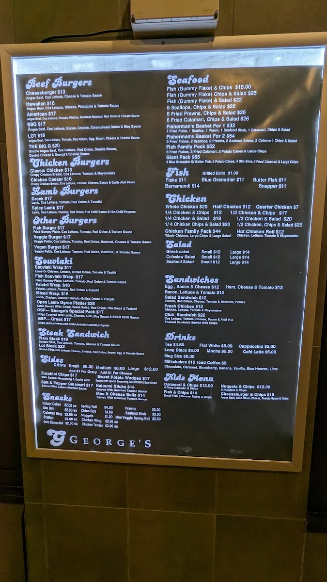 Menu, George's Restaurant