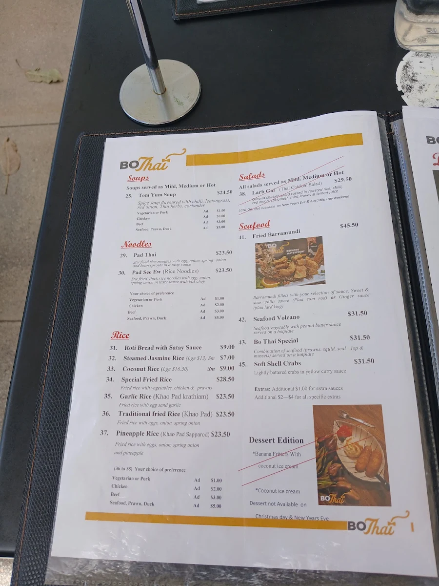 Menu, Bo Thai Geelong Waterfront