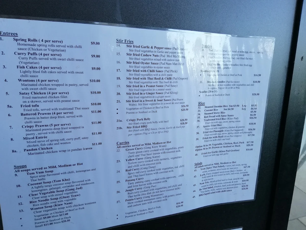 Menu, Bo Thai Geelong Waterfront