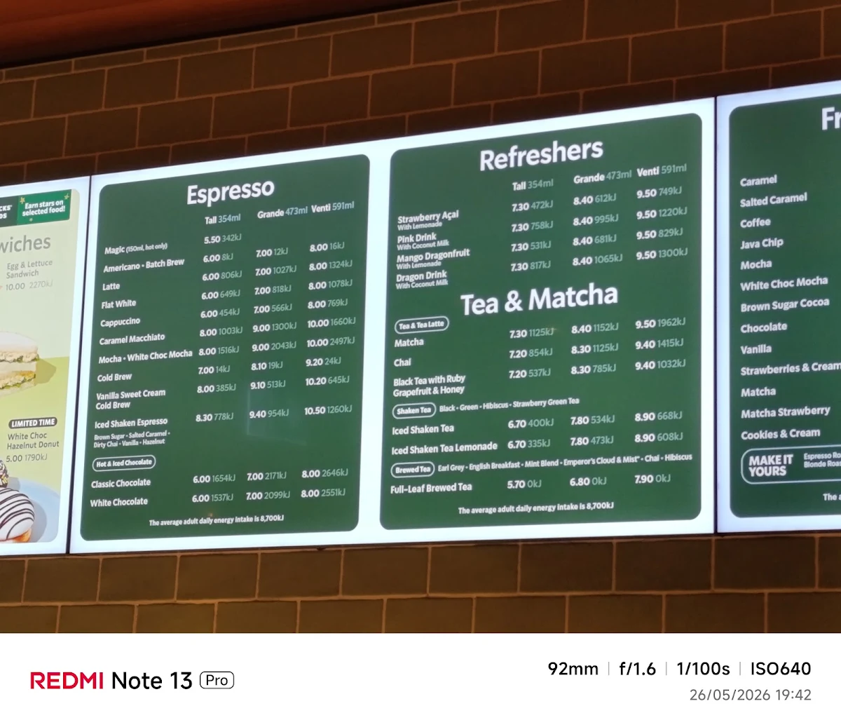 Menu, Starbucks Ellenbrook