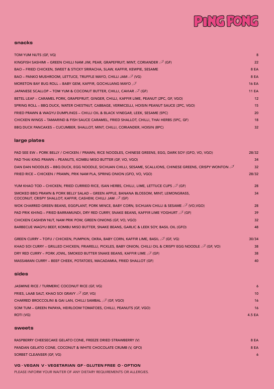 Menu, Ping Pong