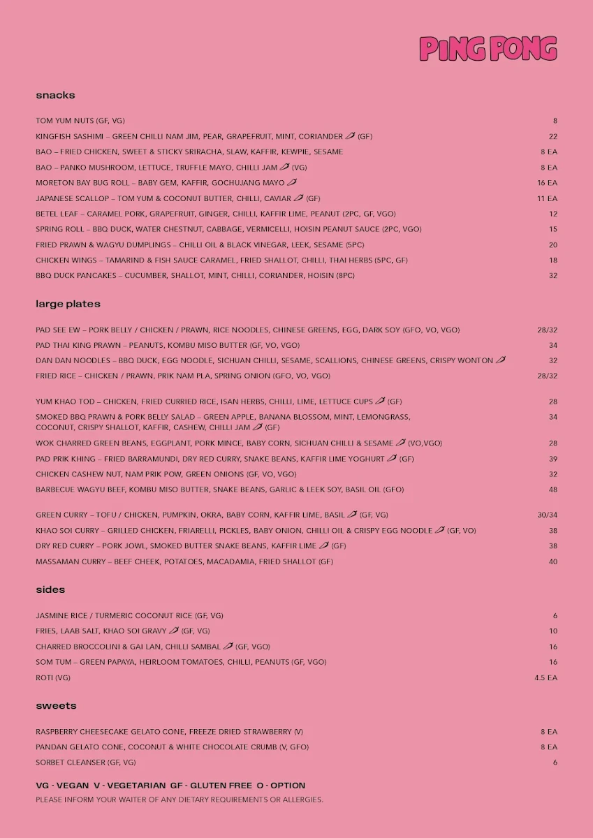 Menu, Ping Pong