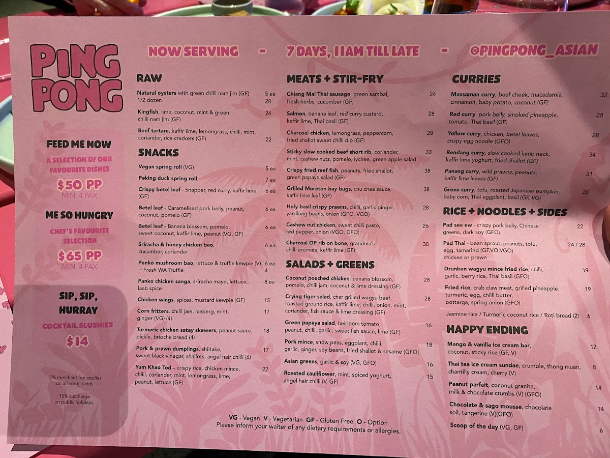 Menu, Ping Pong