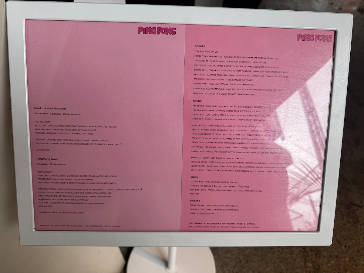 Menu, Ping Pong