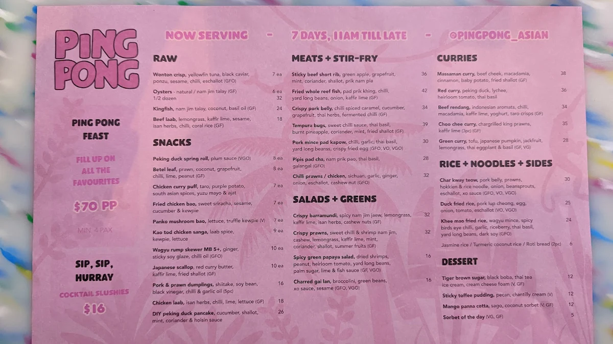 Menu, Ping Pong