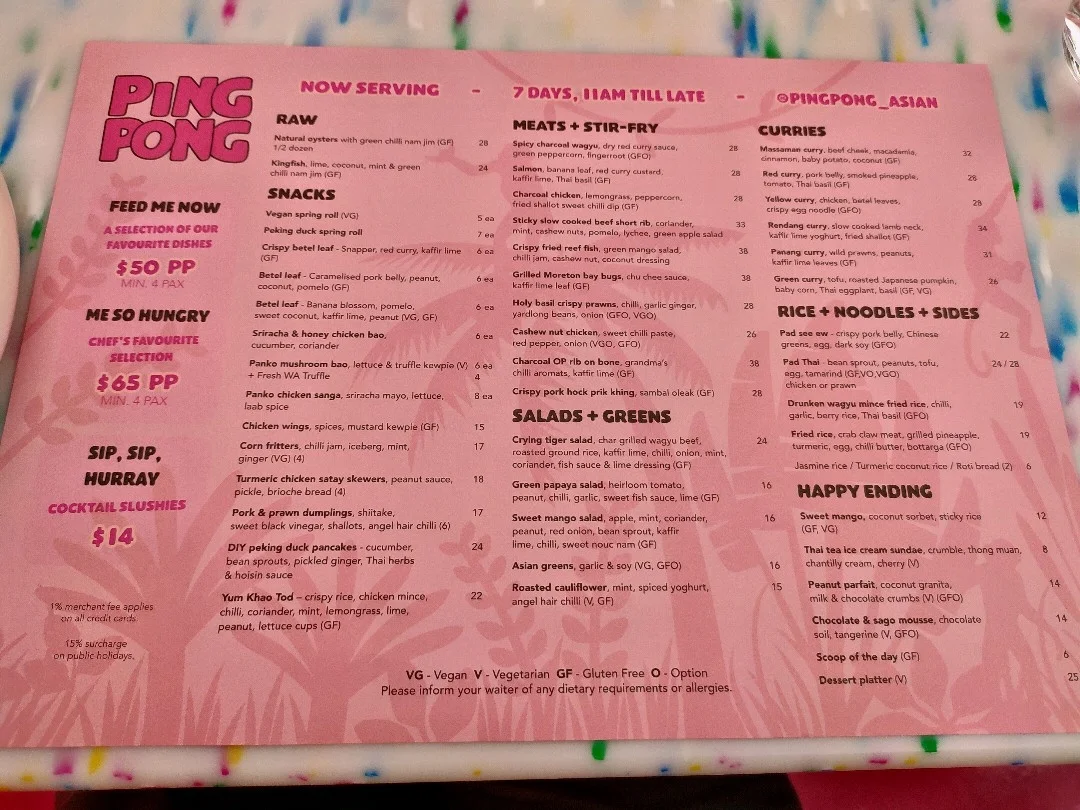 Menu, Ping Pong