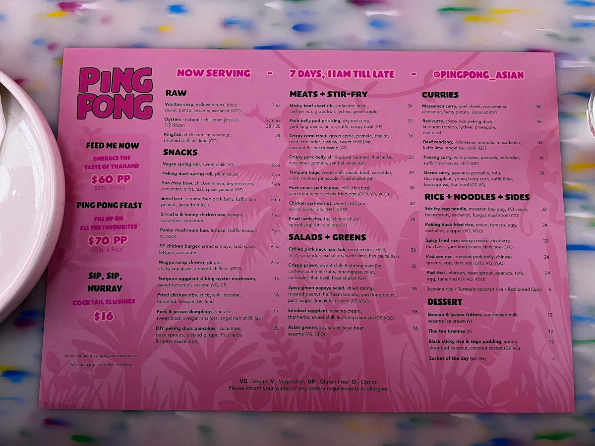 Menu, Ping Pong