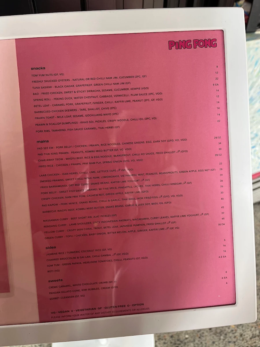 Menu, Ping Pong