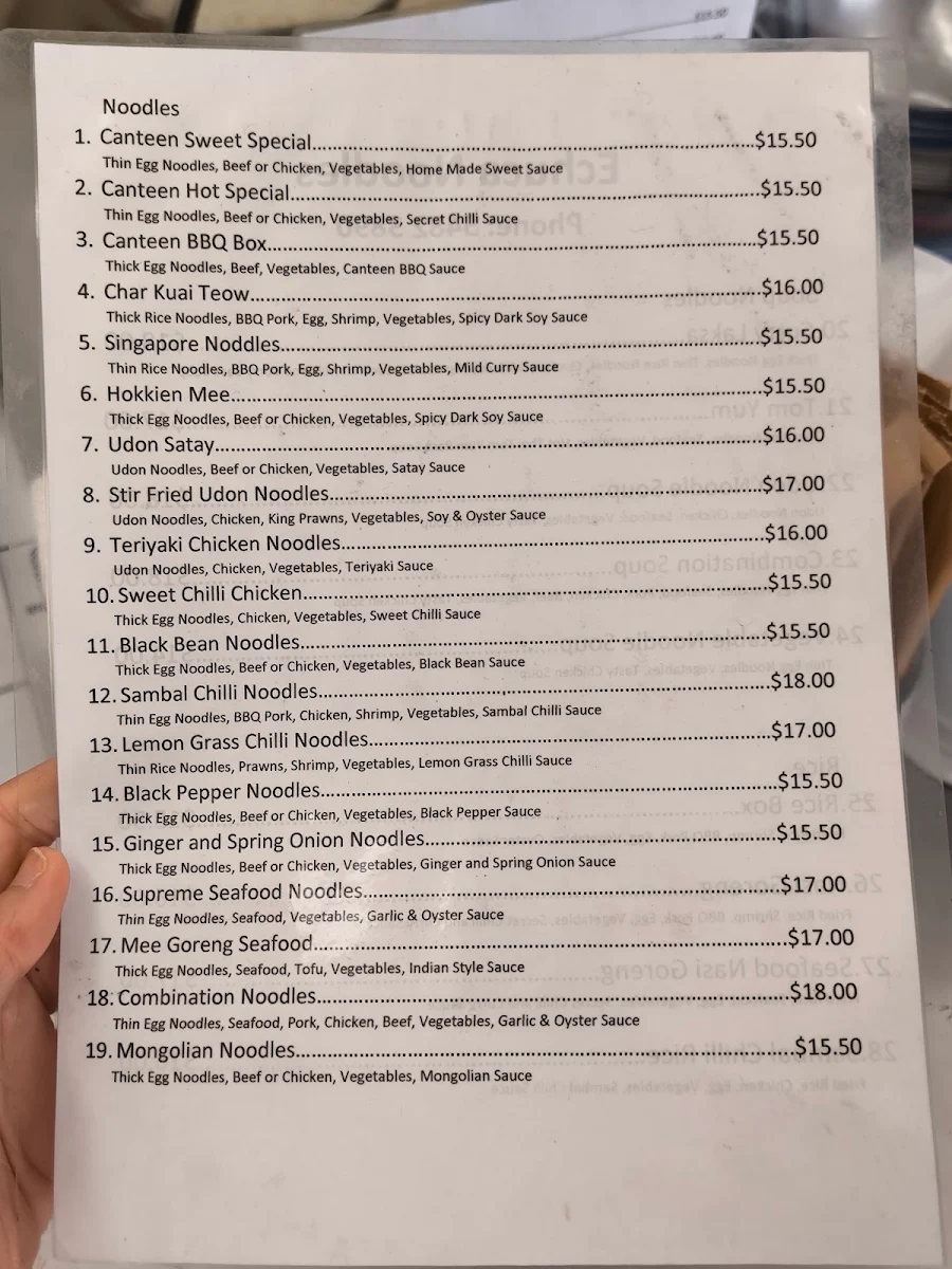 Menu, Noodle Canteen