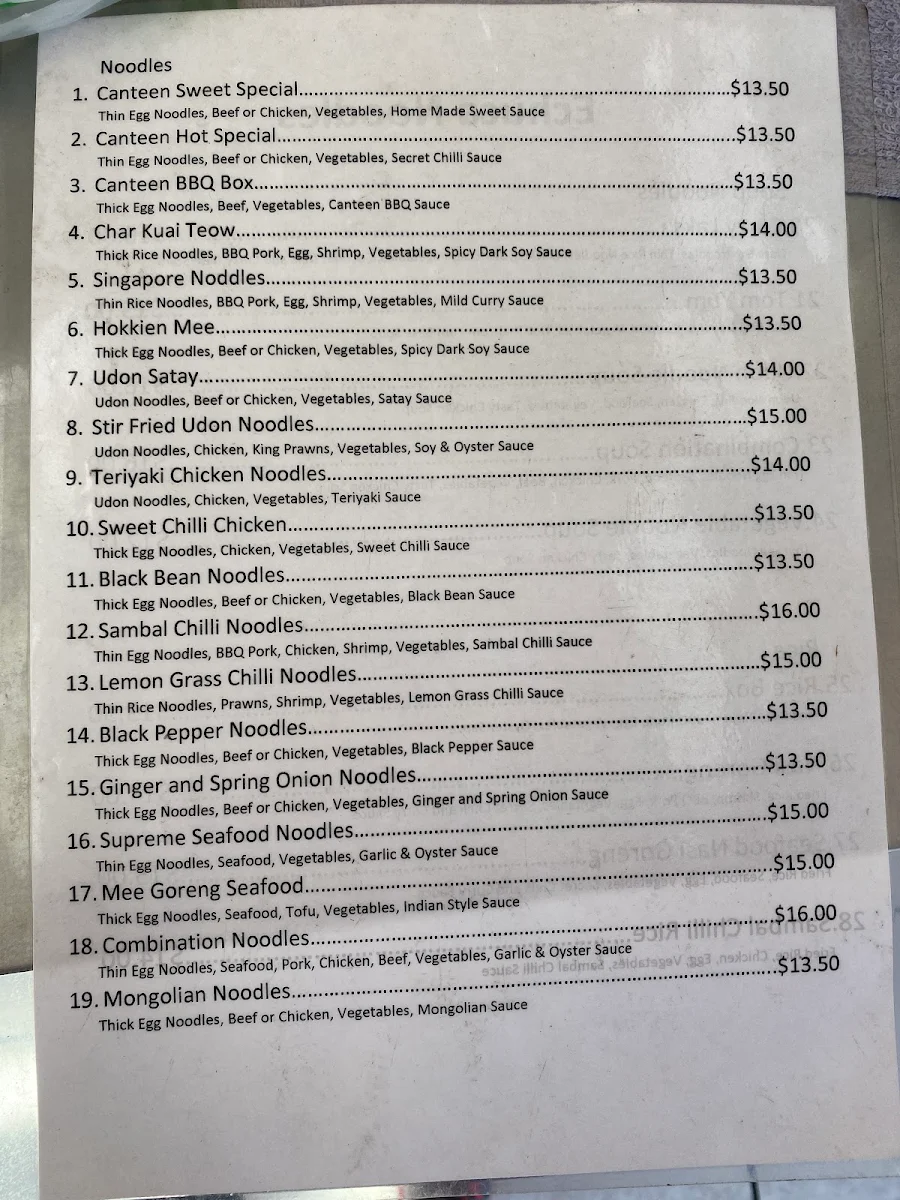 Menu, Noodle Canteen