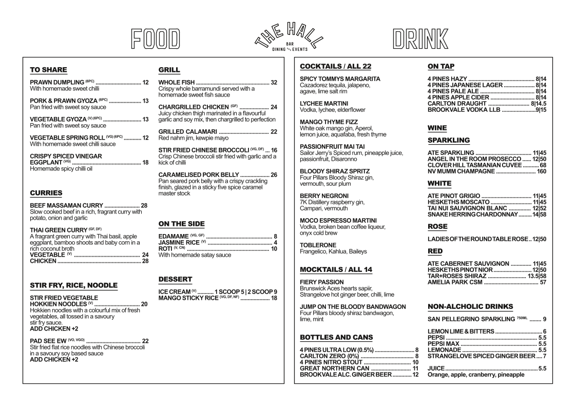 Menu, The Hall Brunswick