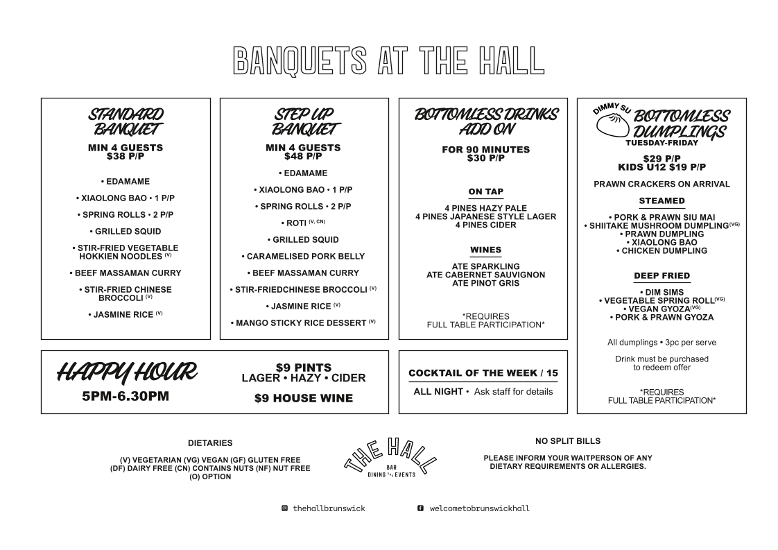 Menu, The Hall Brunswick