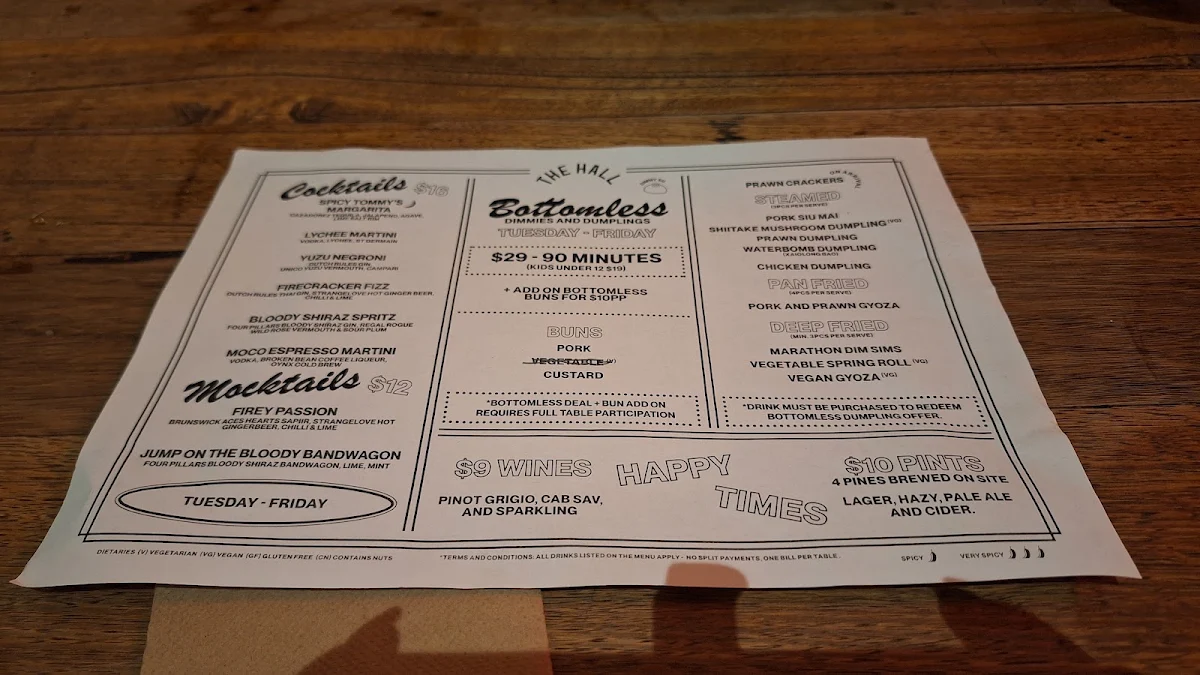 Menu, The Hall Brunswick
