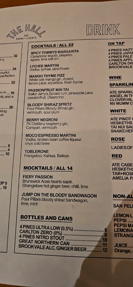 Menu, The Hall Brunswick