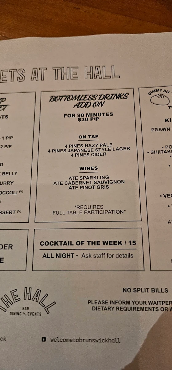 Menu, The Hall Brunswick