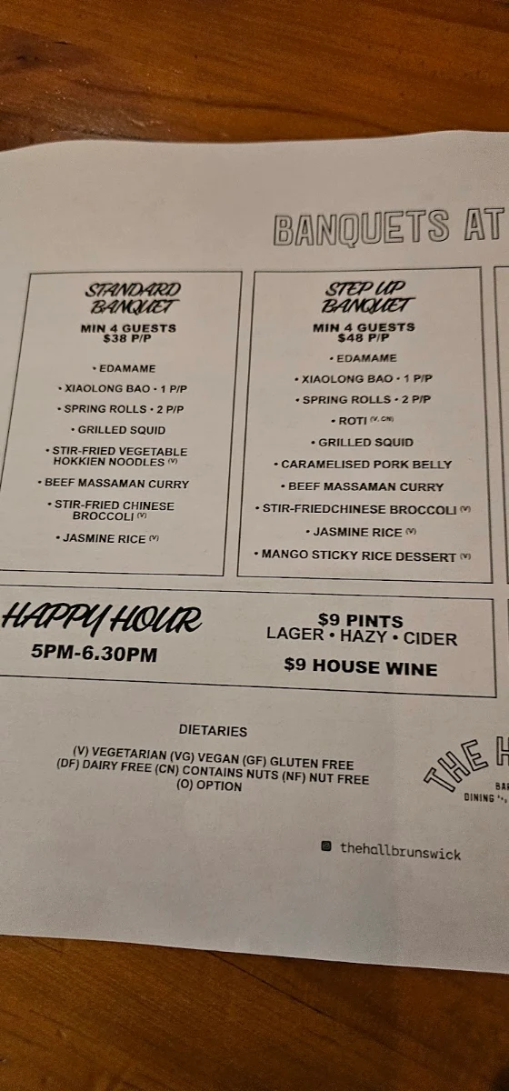 Menu, The Hall Brunswick