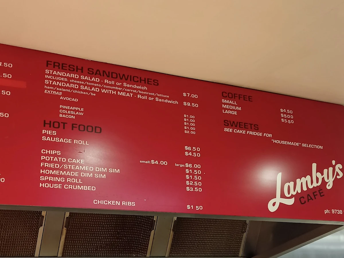 Menu, Lamby's Cafe