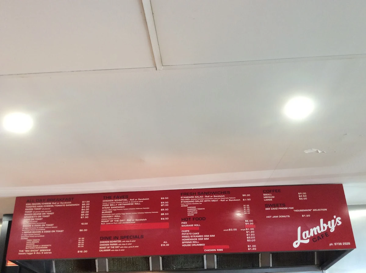 Menu, Lamby's Cafe