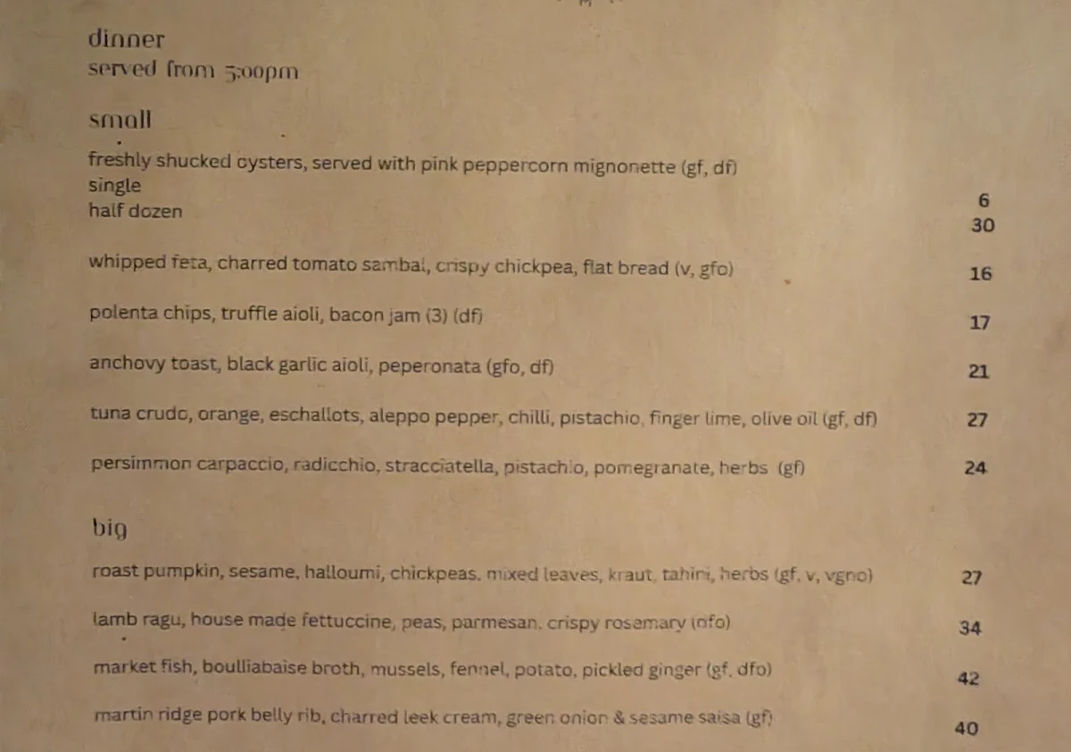 Menu, Blue Swimmer at Seahaven