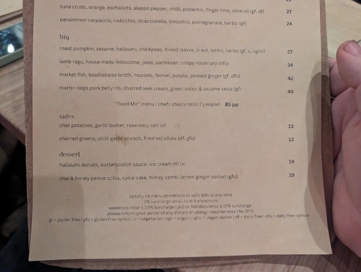 Menu, Blue Swimmer at Seahaven