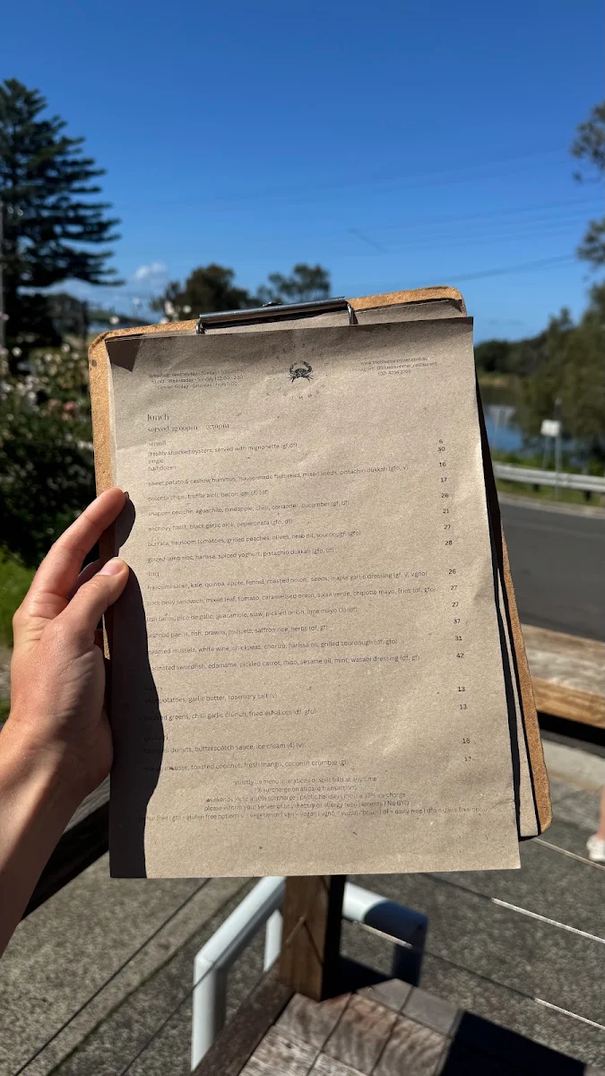 Menu, Blue Swimmer at Seahaven