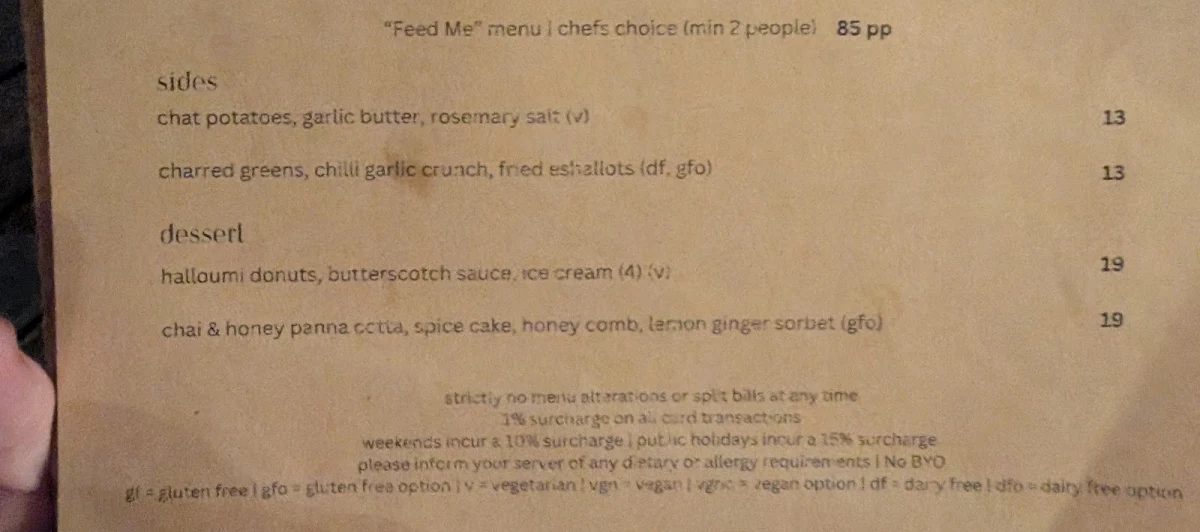Menu, Blue Swimmer at Seahaven
