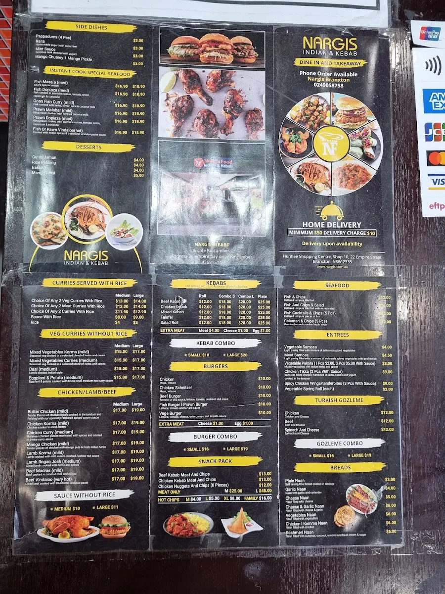 Menu, Nargis Gourmet Food Indian and Kebabs